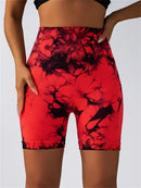 Calças de Fitness Femininas Sem Costura Tie Dye, Shorts Curtos Esportivos de Cintura Alta e Elevação de Quadril, Shorts Justo Sexy com Estampa de Pêssego