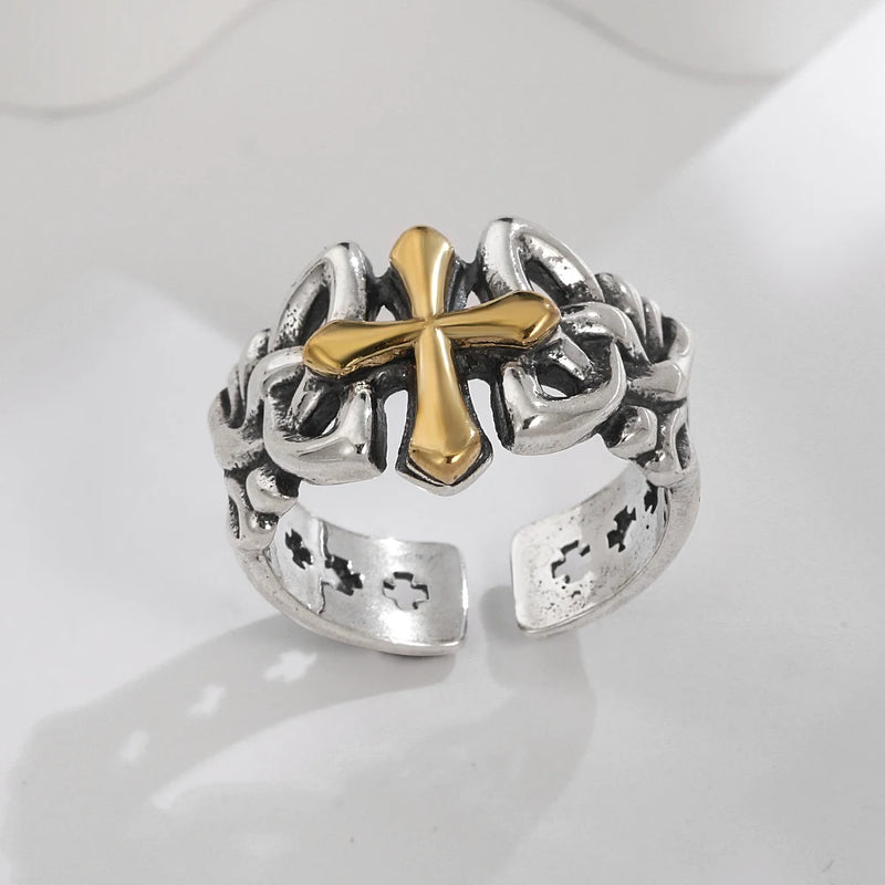 Anel de prata esterlina 925 com ágata natural que nunca desbota, estilo hip-hop, anel Unisex