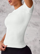 Top esportivo feminino de manga curta, tecido respirável e de secagem rápida