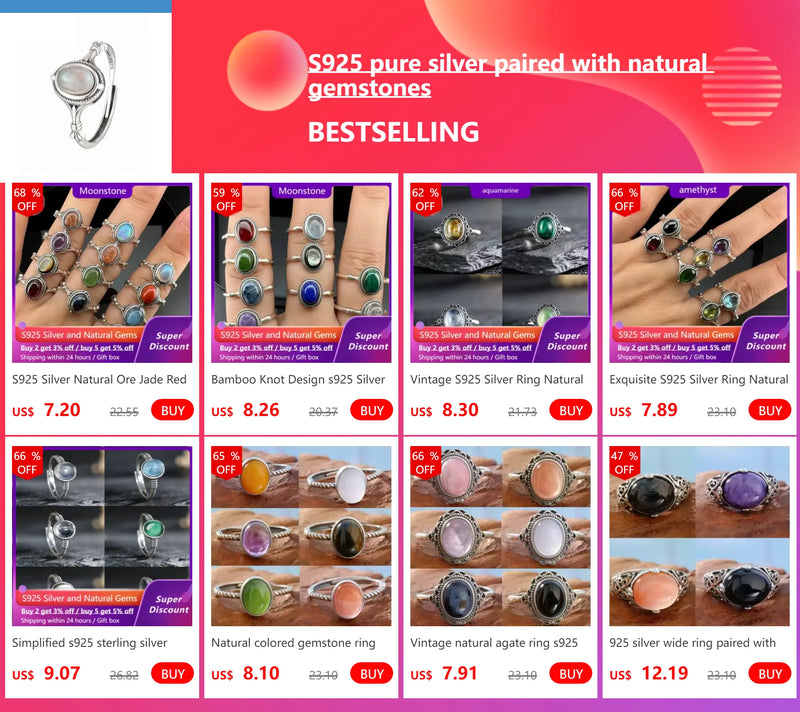 Anel de prata esterlina 925 com ágata natural que nunca desbota, estilo hip-hop, anel Unisex