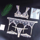 Conjuntos de lingerie sexy sofisticados bordados florais requintados de renda de fada sutiã e fio dental com babados ligas