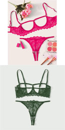 Conjunto de 2 peças Mostrando Seios, Tela de Cor Sólida, Conjunto de Lingerie Sexy Transparente