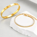 Conjunto de Pulseiras Vnox Love com Corrente, Pedras de Zircônio Redondas, Conjunto de Jóias em Aço Inoxidável PVD para Mulheres