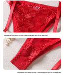 Conjunto de Lingerie Feminina Sexy Sutiã Push Up com Tiras Bordadas em Tule Transparente Conjunto de Lingerie com Calcinha e Sutiã 3 Peças