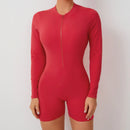 Macacão Feminino de Verão com Zíper Meio, Para Academia, Para Atividades ao Ar Livre, Respirável, Com Costas em V, Roupas de Treino, Levanta Bumbum, Conjunto Esportivo Para Mulher