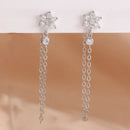 Brincos Longos com Duas Correntes e Pingente de Tassel  Aço Inoxidável Coreano com Zircônia, para Piercing