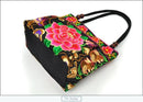 Bolsa de Ombro Feminina Bordada Pequenas Estilo Nacional Floral Bordado de Mão com Alça Superior Bordadas com Miçangas Bolsa com Aba