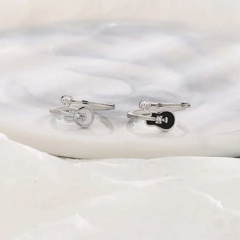 Anel de Guitarra com Nota Musical Joias Design Exclusivo Anéis Ajustáveis para Indicador Feminino Anel de Declaração