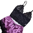 Conjuntos de Pijama Feminino em Renda e Seda, Lingerie Sexy, Top Cropped e Shorts, Babydoll