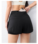 Shorts feminino de secagem rápida, cintura elástica, shorts esportivos ativos com bolsos