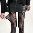 Meia-calça Vazadas em Renda e Tule com Fundo de Vime Meias Florais Mulher Sexy Collants Meia-fina de Moda