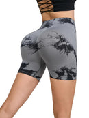 Calças de Fitness Femininas Sem Costura Tie Dye, Shorts Curtos Esportivos de Cintura Alta e Elevação de Quadril, Shorts Justo Sexy com Estampa de Pêssego