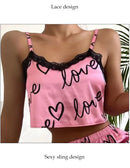 Conjunto de 2 Peças de Pijama Feminino: Shorts e Top , Estampa, Lingerie Sexy, Regata