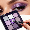 Paleta de sombras, nove tons matte, perolado, glitter fino roxo