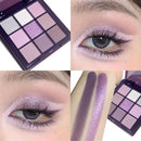 Paleta de sombras, nove tons matte, perolado, glitter fino roxo
