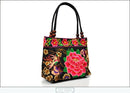 Bolsa de Ombro Feminina Bordada Pequenas Estilo Nacional Floral Bordado de Mão com Alça Superior Bordadas com Miçangas Bolsa com Aba
