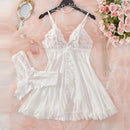 Conjunto Hot Fantasy de Mini Saia para Dormir com Sutiã de Decote V e Calcinha, Roupa Sexy Feminina, Pijama, Vestido de Noite com Fenda, Lingerie Transparente Doll