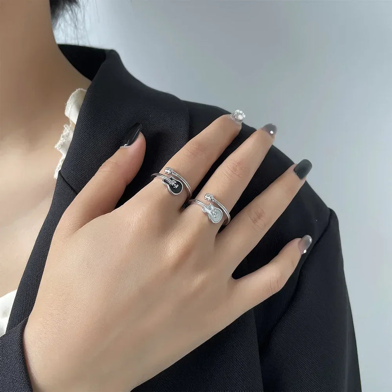 Anel de Guitarra com Nota Musical Joias Design Exclusivo Anéis Ajustáveis para Indicador Feminino Anel de Declaração