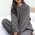 Conjunto de Pijama Quente de Jacquard de Veludo Coral Suave para Mulheres, Roupão Confortável para Inverno