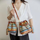 Conjunto de 2 Peças Bolsa Transversal Praia Bolsas de Ombro de Verão Coloridas de Palha