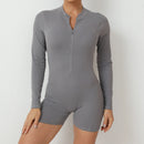 Macacão Feminino de Verão com Zíper Meio, Para Academia, Para Atividades ao Ar Livre, Respirável, Com Costas em V, Roupas de Treino, Levanta Bumbum, Conjunto Esportivo Para Mulher