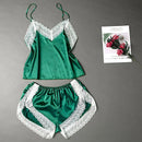 Conjunto de Pijama Feminino Sexy com Patchwork e Renda, Respirável com Alças Finas