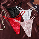 Calcinha Fio Dental Feminina de Cetim Sexy Sem Costura, Laço, Cintura Baixa, Fio Dental Único, Fundo de Algodão, Tanga T Back M-2XL