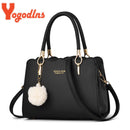 Yogodlns Bolsas Femininas Sacolas Grandes Bolsa de Ombro Quadrada de Couro PU com Pompom Transversal