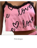 Conjunto de 2 Peças de Pijama Feminino: Shorts e Top , Estampa, Lingerie Sexy, Regata