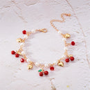 Doce Fofo Morango Vermelho Cereja Coração Pérola Charme Pulseira Nova Moda Y2K Fruta Corrente de Cor Dourada