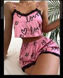 Conjunto de 2 Peças de Pijama Feminino: Shorts e Top , Estampa, Lingerie Sexy, Regata