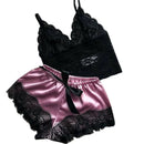 Roupa de dormir feminina Sexy de Renda Lingerie Sem Mangas Decote em V Babydoll Pijamas