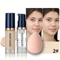 Conjunto de Maquiagem Facial BEAUTY GLAZED 3 Peças, Base Líquida Fosca à Prova d'Água de Longa Duração + Primer + Esponja