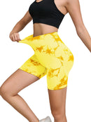 Calças de Fitness Femininas Sem Costura Tie Dye, Shorts Curtos Esportivos de Cintura Alta e Elevação de Quadril, Shorts Justo Sexy com Estampa de Pêssego