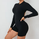 Macacão Feminino de Verão com Zíper Meio, Para Academia, Para Atividades ao Ar Livre, Respirável, Com Costas em V, Roupas de Treino, Levanta Bumbum, Conjunto Esportivo Para Mulher