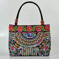 Bolsa de Ombro Feminina Bordada Pequenas Estilo Nacional Floral Bordado de Mão com Alça Superior Bordadas com Miçangas Bolsa com Aba