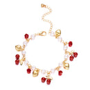 Doce Fofo Morango Vermelho Cereja Coração Pérola Charme Pulseira Nova Moda Y2K Fruta Corrente de Cor Dourada