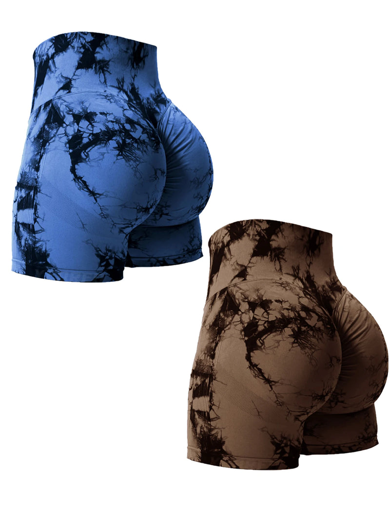 2UN Shorts de Ginástica Sexy Levanta Bumbum Tie Dye Feminino, Justos, Elásticos, Cintura Alta, Shorts Esportivos Casuais Sem Costura