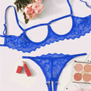 Conjunto de 2 peças Mostrando Seios, Tela de Cor Sólida, Conjunto de Lingerie Sexy Transparente