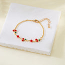Doce Fofo Morango Vermelho Cereja Coração Pérola Charme Pulseira Nova Moda Y2K Fruta Corrente de Cor Dourada