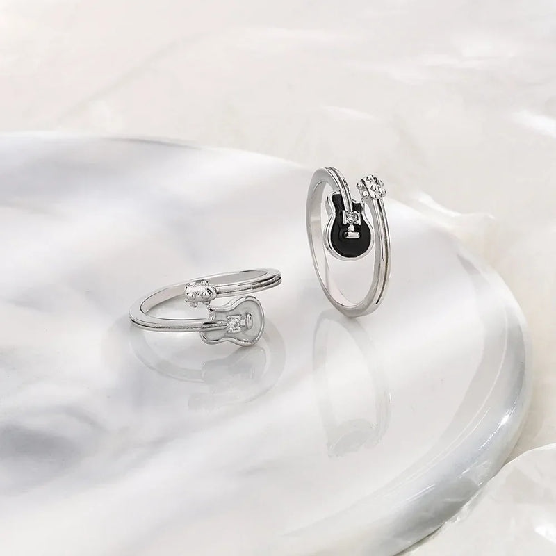 Anel de Guitarra com Nota Musical Joias Design Exclusivo Anéis Ajustáveis para Indicador Feminino Anel de Declaração