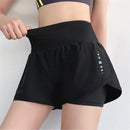 Short esportivo feminino cintura alta para yoga, tênis, corrida e pilates, com bolso, justo, estilo falso duas peças