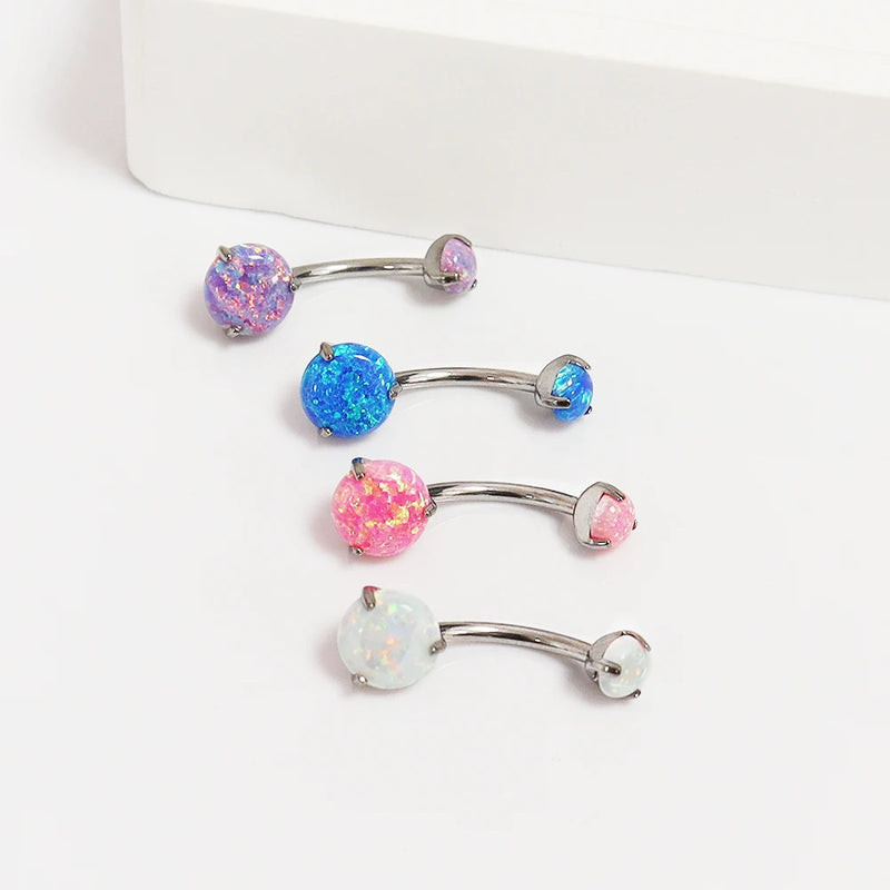 Anel de Umbigo de Titânio F136 com Três Garras 14g Cabeça Dupla Opala Joia Corporal de Piercing para Europa e Estados Unidos