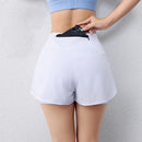 Shorts feminino de secagem rápida, cintura elástica, shorts esportivos ativos com bolsos