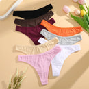 Conjunto 4 peças, Calcinha de algodão Sem costura Cintura baixa Tanga V-Cintura Cor sólida respirável Lingerie macia íntimos