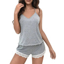 Conjunto de Pijama Feminino de Verão Elegante em Renda com Design nas Costas, Regata com Alças Finas e Shorts com Cintura Elástica