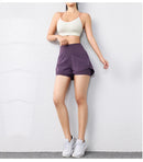 Shorts feminino de secagem rápida, cintura elástica, shorts esportivos ativos com bolsos