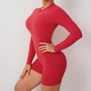 Macacão Feminino de Verão com Zíper Meio, Para Academia, Para Atividades ao Ar Livre, Respirável, Com Costas em V, Roupas de Treino, Levanta Bumbum, Conjunto Esportivo Para Mulher