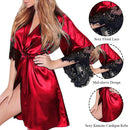 Robe  Francesa de Cetim Sedoso com Fio Dental, Roupão com Renda, Manga Curta, Camisola Feminina Sexy
