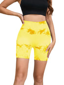Calças de Fitness Femininas Sem Costura Tie Dye, Shorts Curtos Esportivos de Cintura Alta e Elevação de Quadril, Shorts Justo Sexy com Estampa de Pêssego